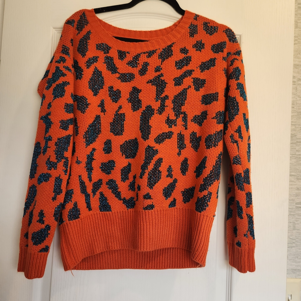 Timing Orange and Black Abstract Women's Sweater Size L Euc